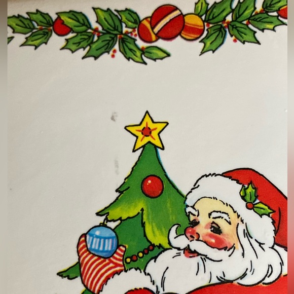 Vintage Christmas candy/cookie container with Santa decorating the tree - Picture 3 of 9